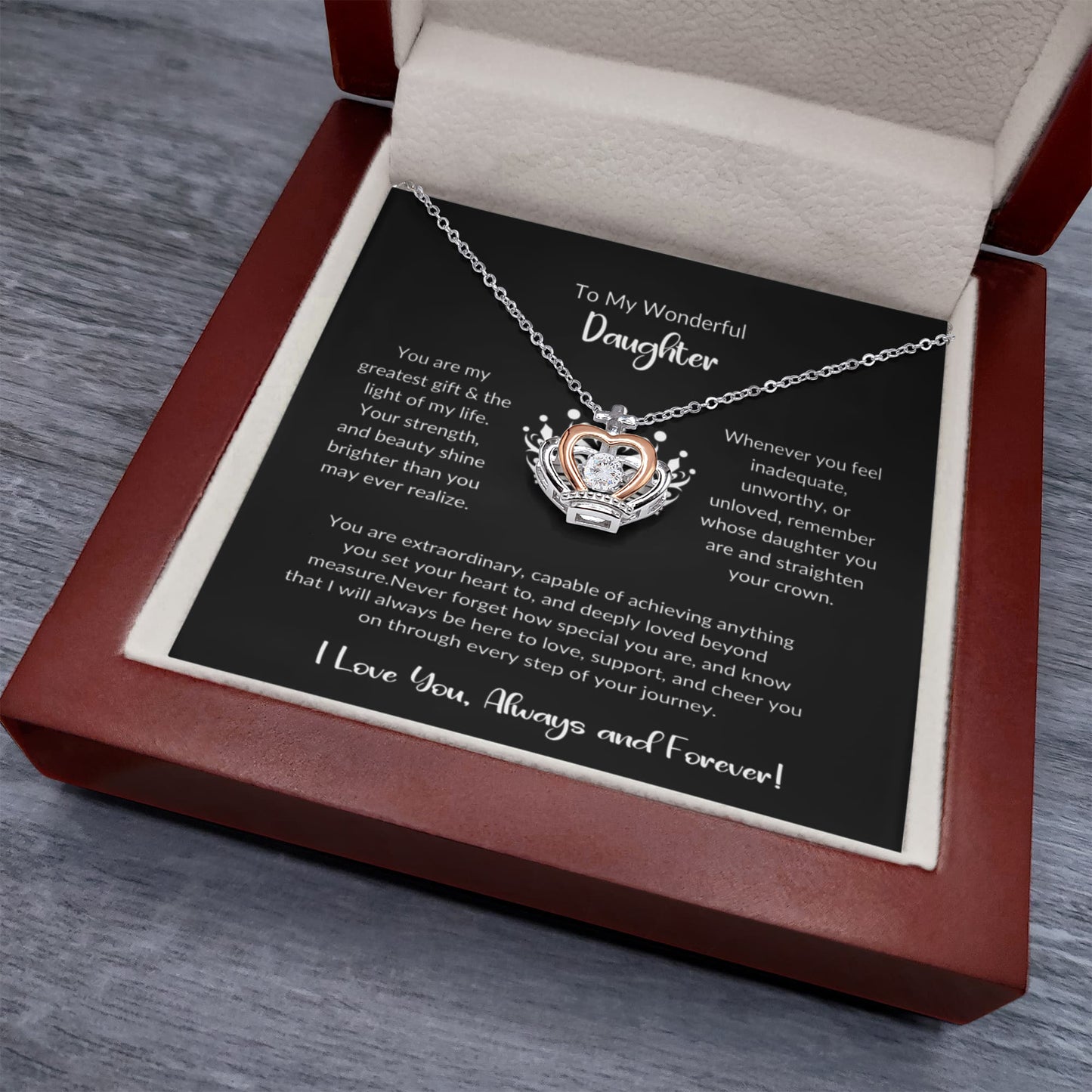 To My Daughter – Shine Bright Crown Necklace, A Symbol of Strength & Love