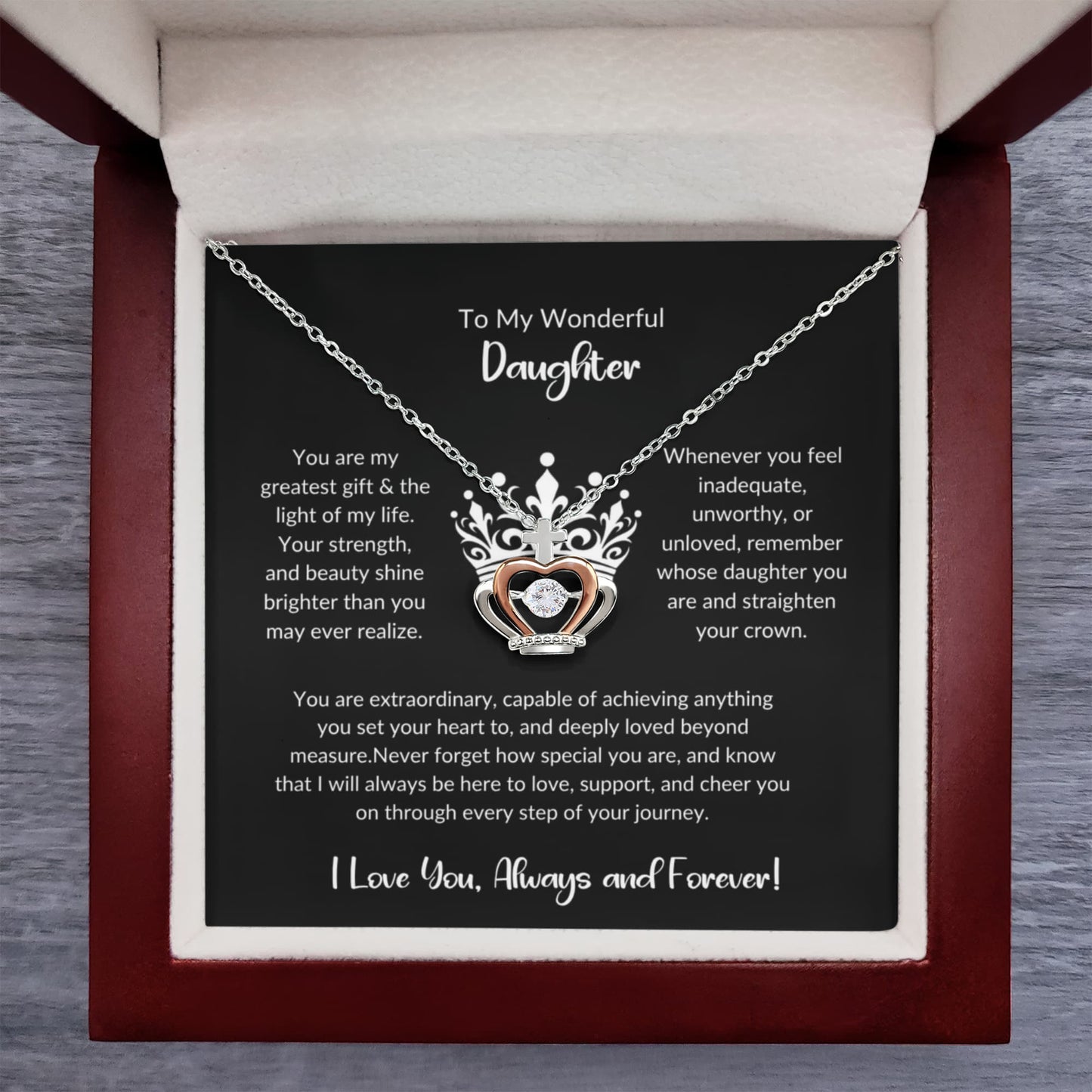 To My Daughter – Shine Bright Crown Necklace, A Symbol of Strength & Love