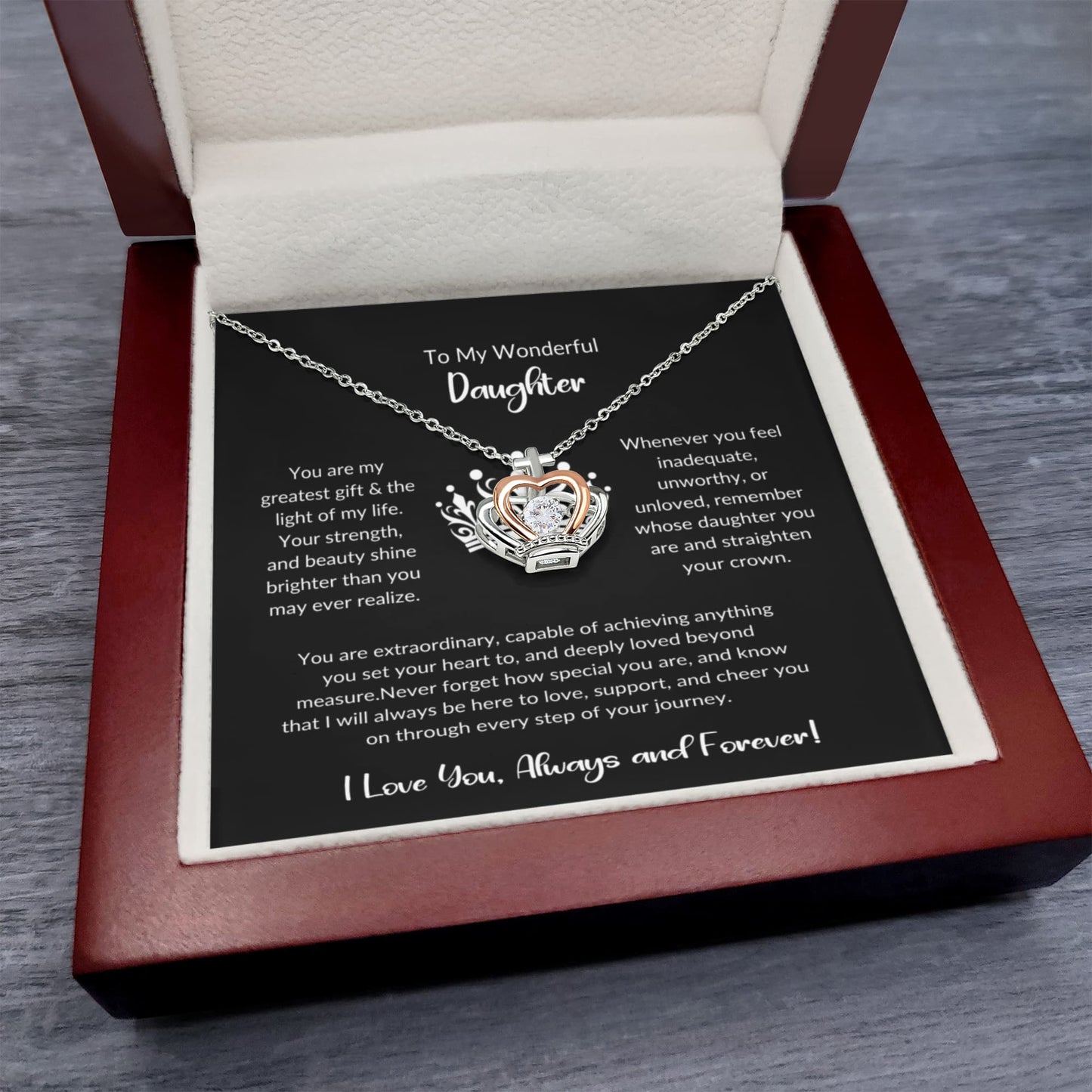 To My Daughter – Shine Bright Crown Necklace, A Symbol of Strength & Love